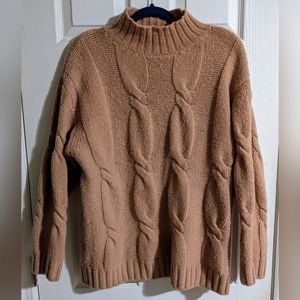 Whistles Tan Cashmere Sweater M Cable Knit Cozy Warm